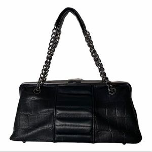 L.A.M.B. RARE Black Leather Croc Embossed Satchel